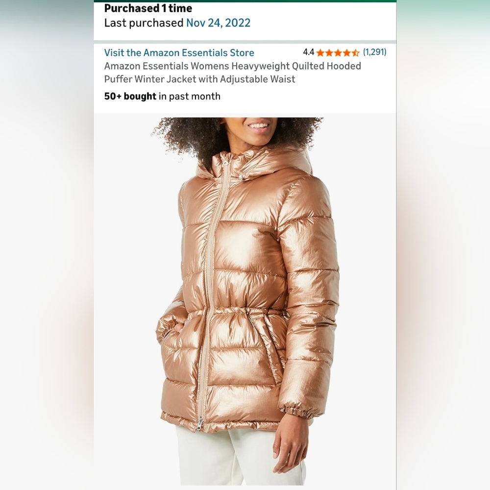 Amazon Essentials Women's Metallic Taupe Puffer Jacket Small NWT